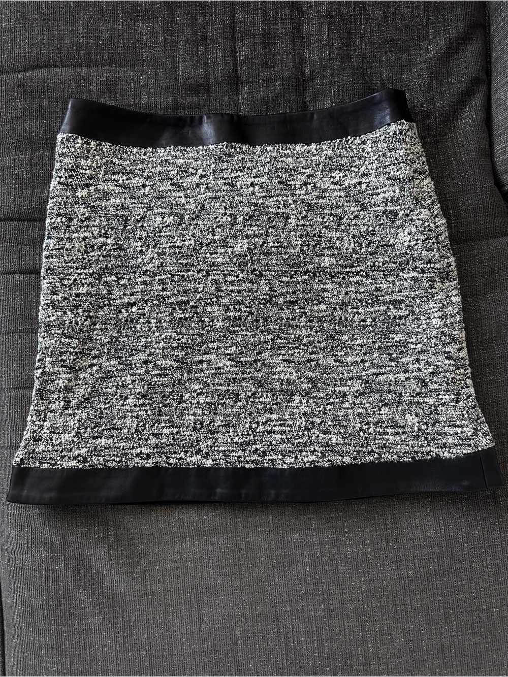 Rag & Bone x Barneys New York Tweed Mini Skirt Black White Leather Trim Size 6
